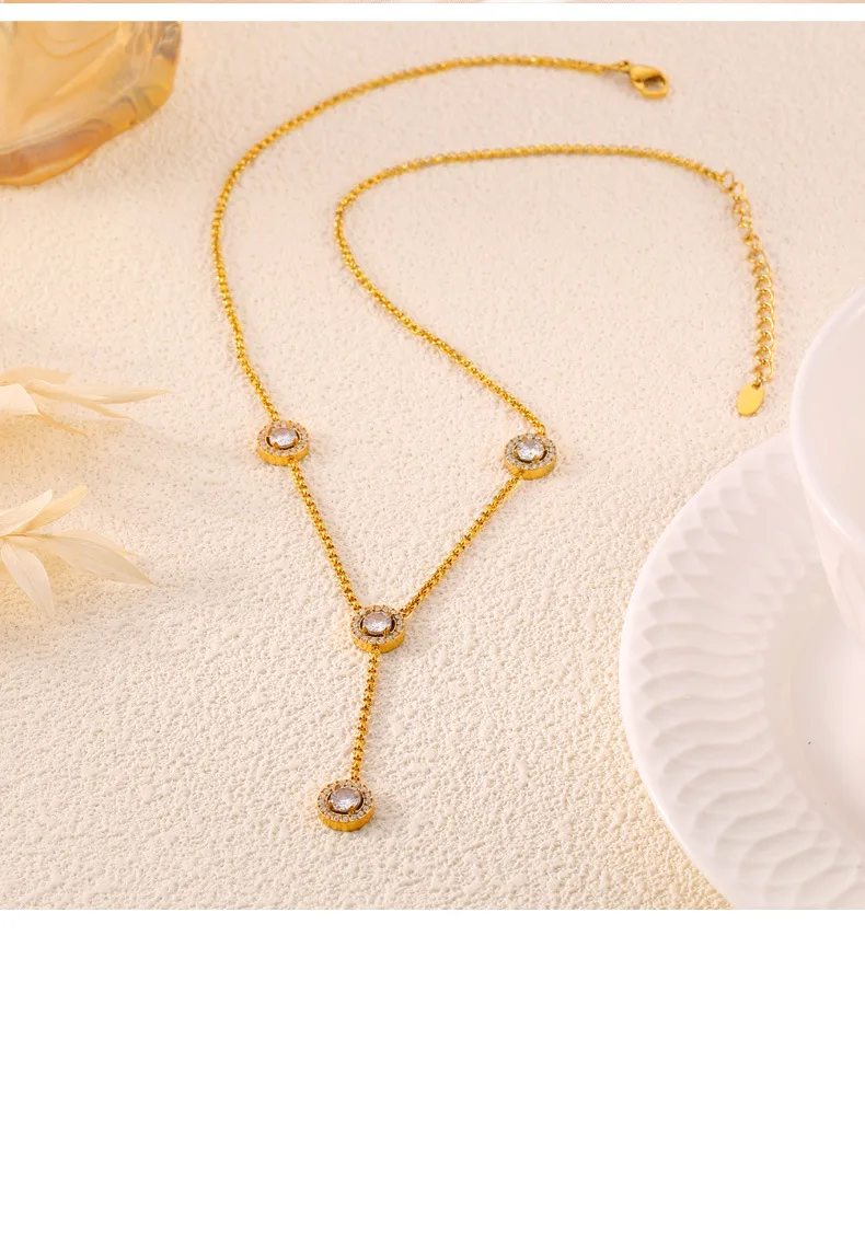 Neue Runde Luxus-Strass-Anhänger-Halskette für Damen, Edelstahl Lange Elegante Halskette, Nicht Verblassender Schmuck Großhandel – Detail 10