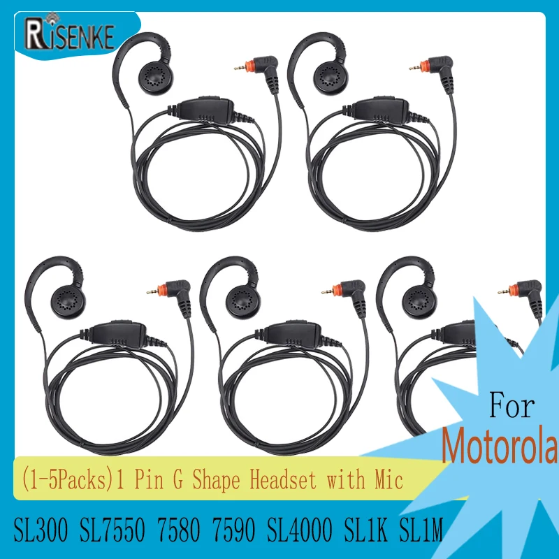 RISENKE-Earpiece with Mic, Headset for Motorola SL300, SL7550, 7580, 7590, SL4000, SL1K, SL1M, Walkie Talkie Accessories, 1-5Pcs