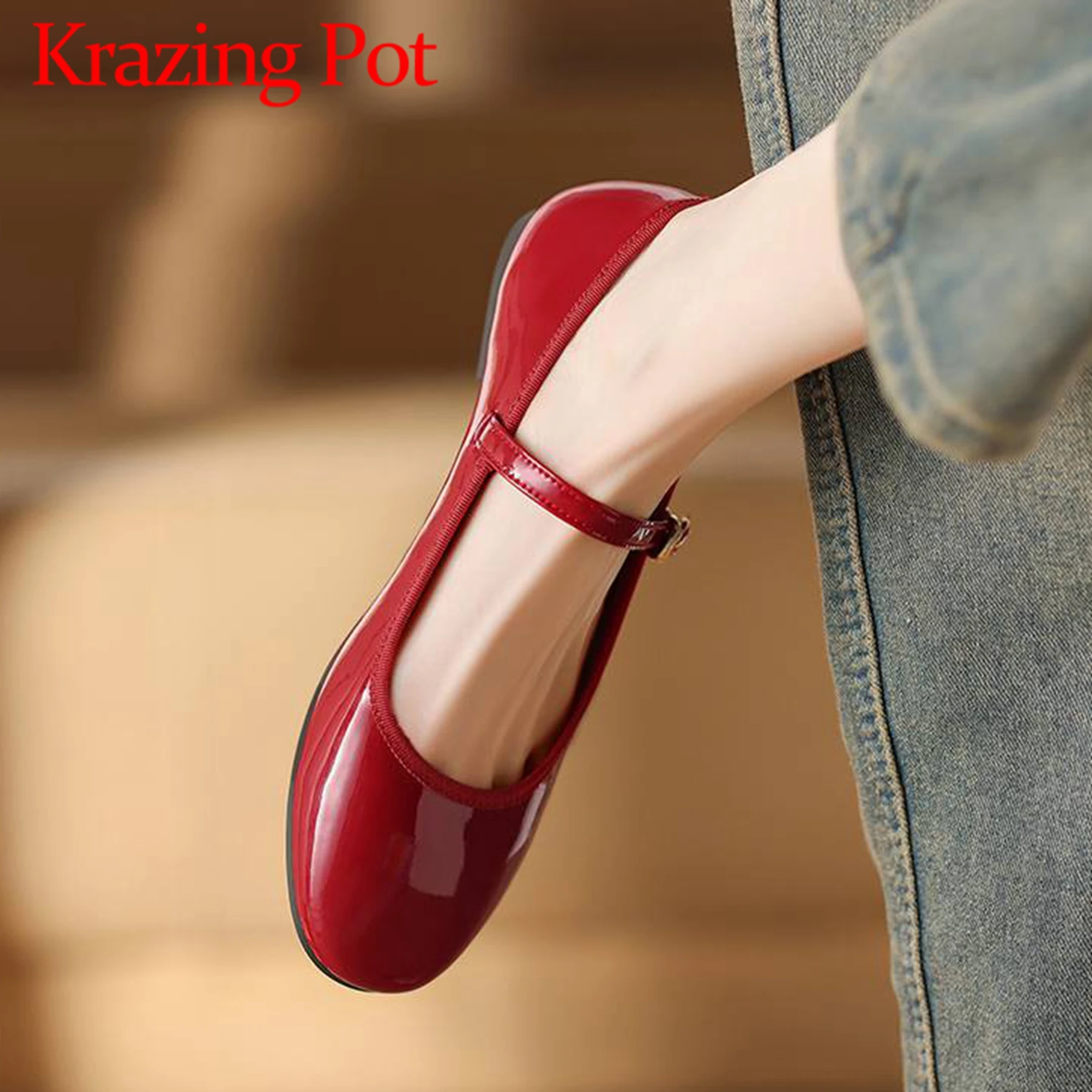 

Krazing Pot Sheep Leather Round Toe Women Spring Modern Buckle Straps Summer Fashion Shallow Street Wear Light Cozy Ballet Flats