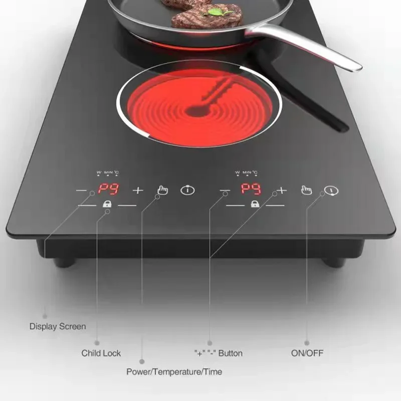 Kitchen 2 Rings Ceramic Cooker Induction Cooktop Double Electric Cooker Hob Heating Electric Stove Vertical Cooking Plate