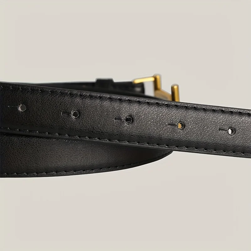 New Luxury Women's Belt Fashion Retro Golden Buckle Belt Leisure Designer Belt Soft PU Leather Thin Belt，Paired with Jeans、Skirt