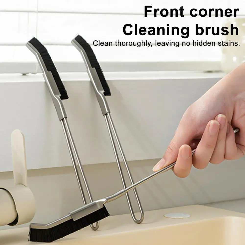 25cm Crevice Brush Long Handle Easy Cleaning Narrow Gaps Stainless Steel Nylon Bristles Multi-angle Seam Corners Cleaning Brush