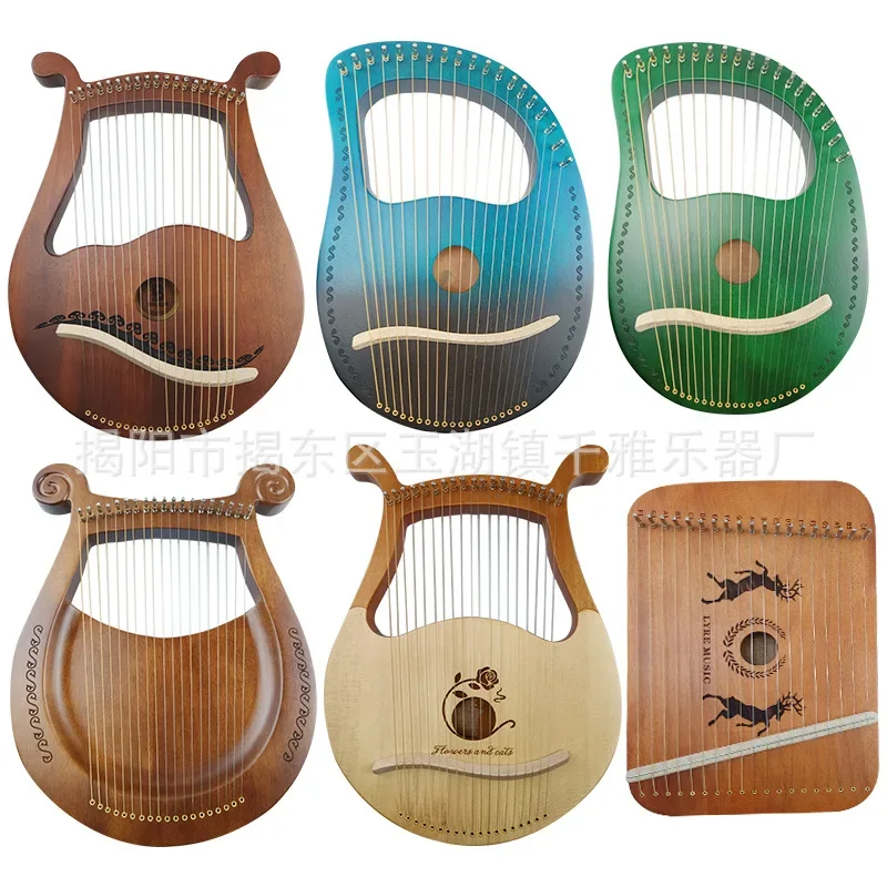 19 String Lyre Harp Wood Harp Metal String Instrument Included Mahogany Cloth Saddle Metal Clean