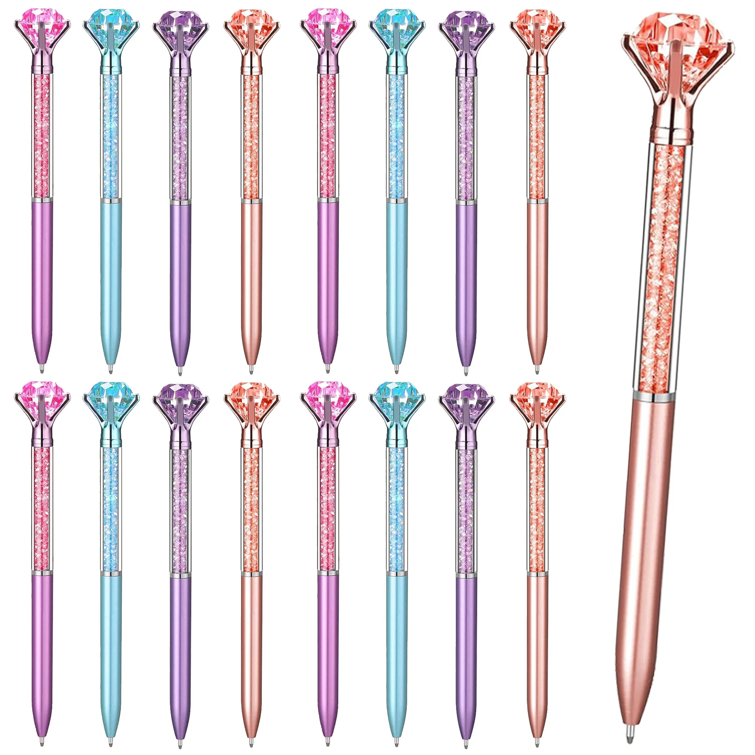 

48Pcs Big Diamond Ballpoint Pen Rotating Ball Pens Quicksand Rotary Ball Pens Crystal Gem Ballpoint Pens Student Prize