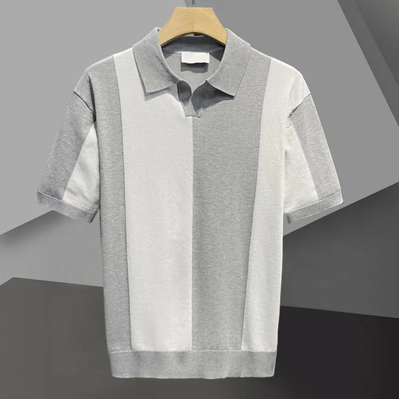 2023 Summer Lapel Polo Shirt Men\'s Business Slim Breathable T-shirt High Quality Casual Solid V-neck Short Sleeve Polo 3 Colours