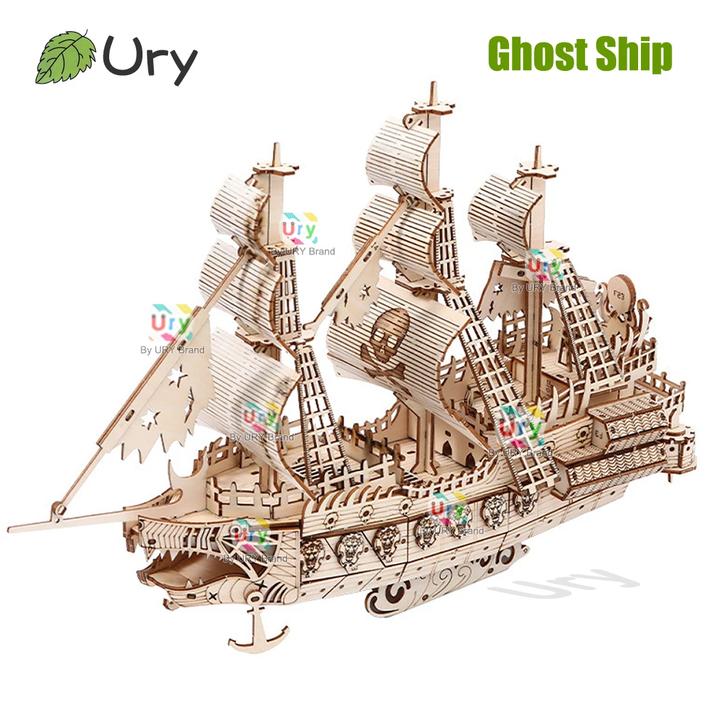 3D Wooden Ghost Pirate Ship Puzzle – DIY Retro Model 1