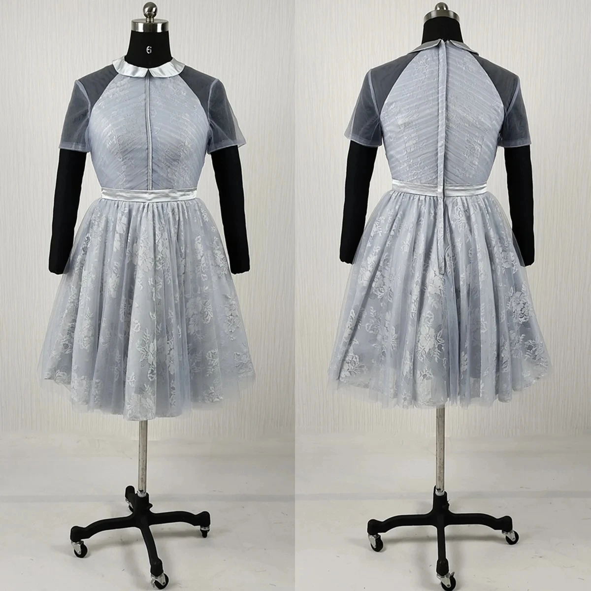 It's YiiYa Customization Cocktail Gown Gray Short Sleeve Embroidery A-line Knee Length Zipper Plus size Women Party Formal Dress