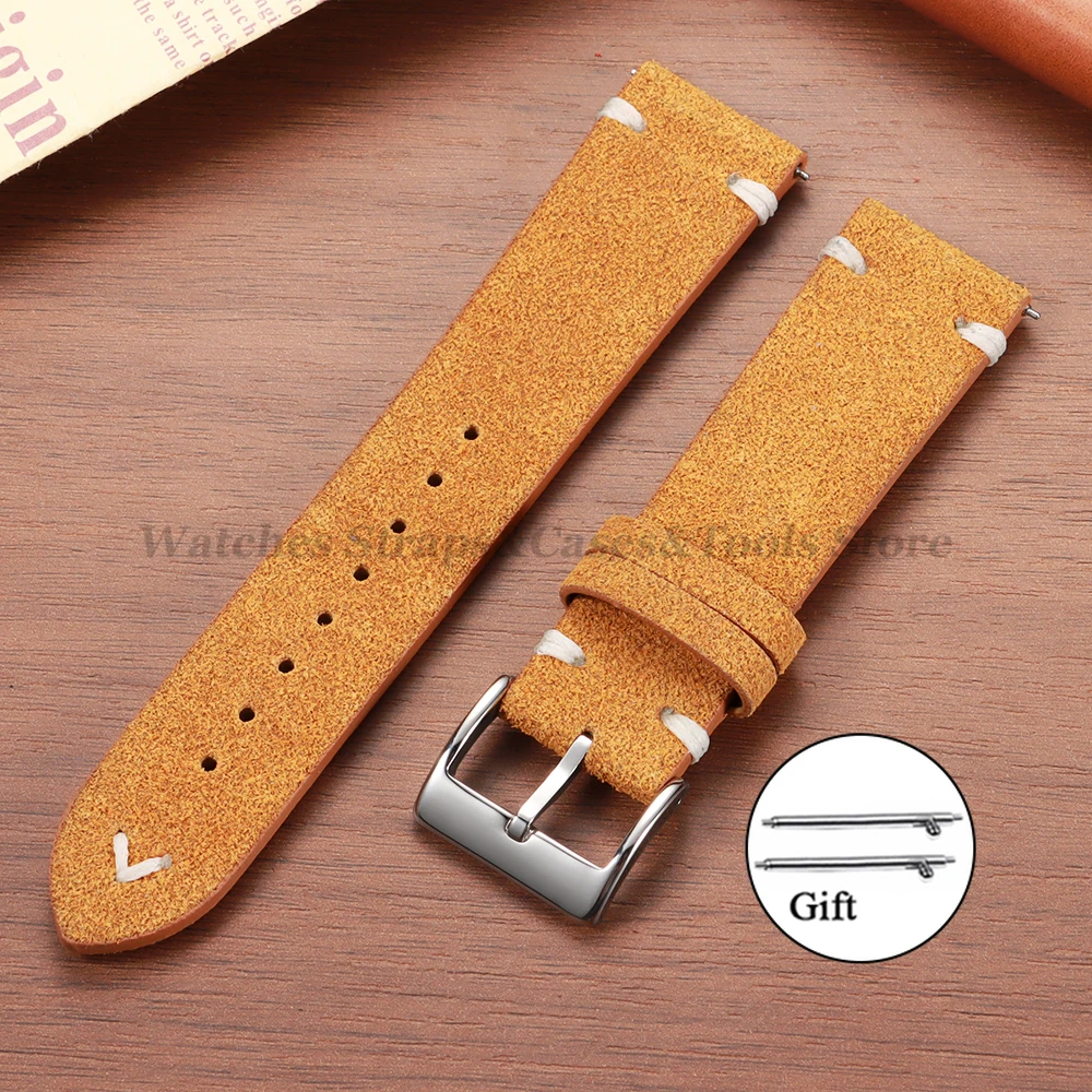 Blue Suede Leather Vintage Watch Strap with Quick Release