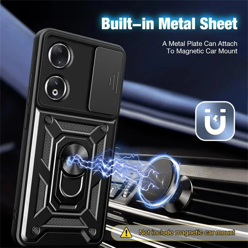 Armor Shockproof Phone Case with Magnetic 360-Degree Ring Holder and Slide Lens Cover