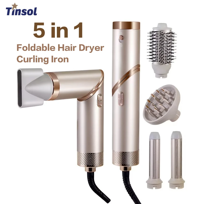 Sèche-cheveux pliable à poignée 5 en 1, Portable, multifonctionnel, pour la maison, Ion négatif, soins capillaires, fer à friser, style personnel 1