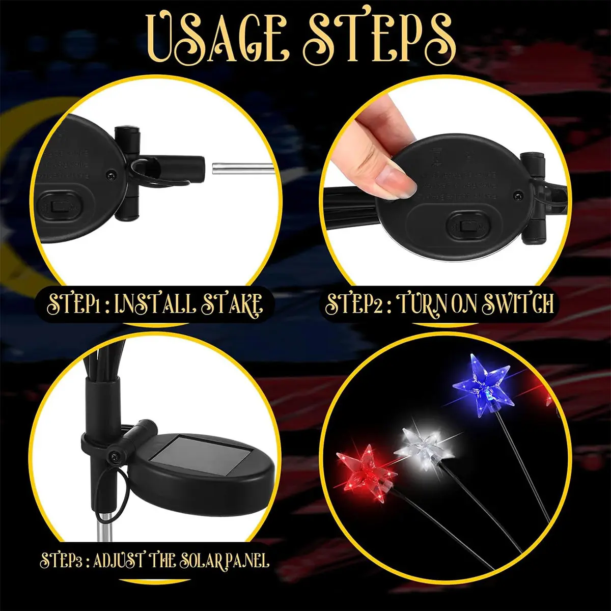 Solar Red White Blue Star Stake Lights 4th of July Outdoor Decorative Light Waterproof Swing Atmosphere New Year's Garland Lamp