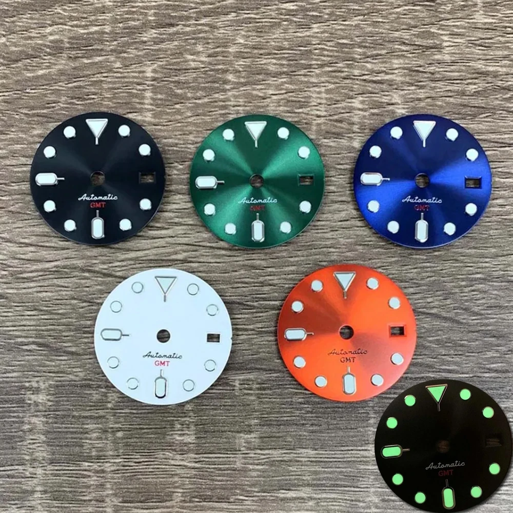 

Creative 28.5mm Watch Dial Green Luminous GMT NH34 Dial Fits for NH34 Movement White/Black/Blue/Green/Orange Watch Faces