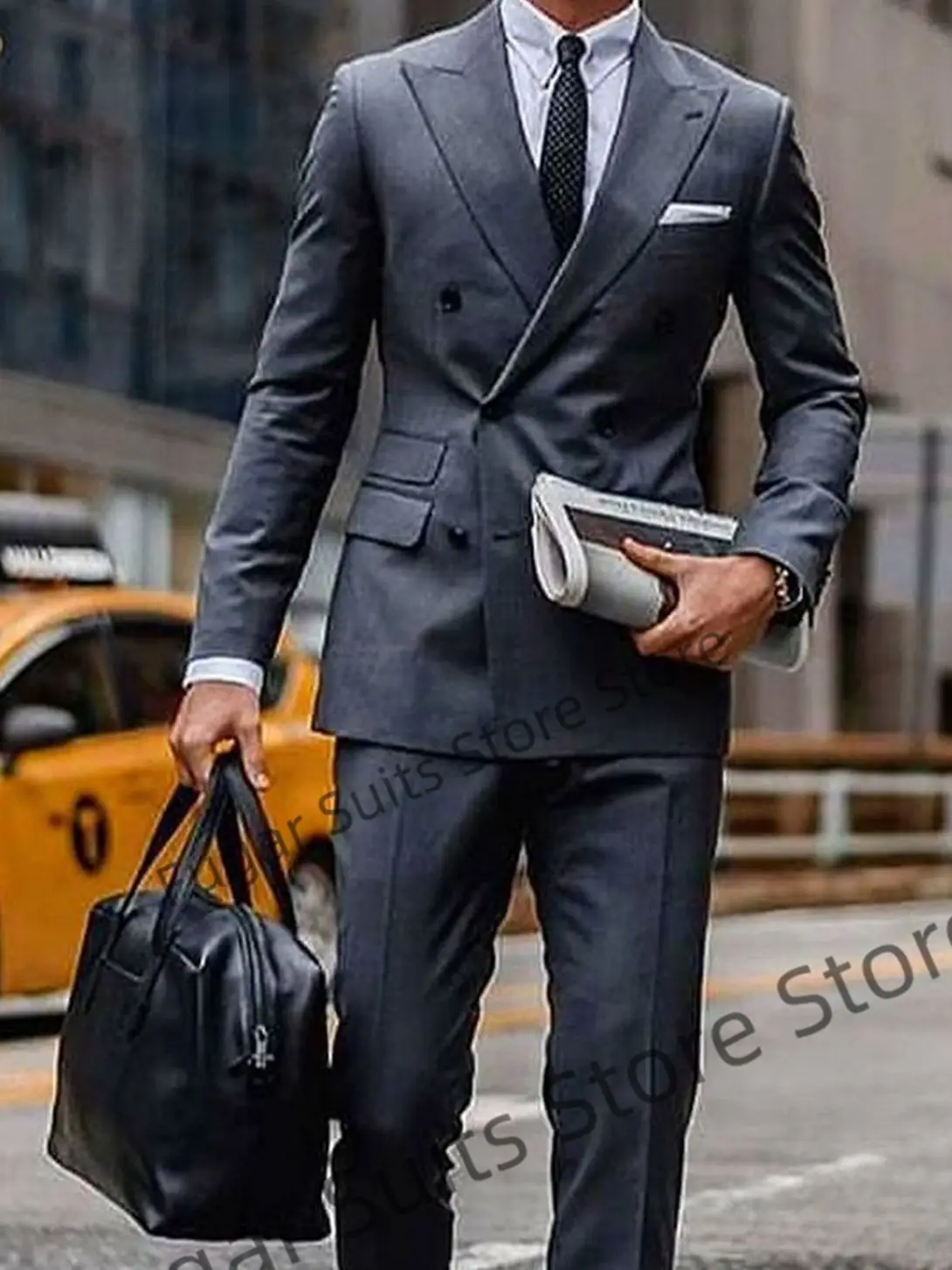 

Business Grey Wedding Men Suits Peak Lapel Slim Fit Prom Groom Tuxedos 2 Pieces Sets Custom Classic Male Blazer Costume Homme