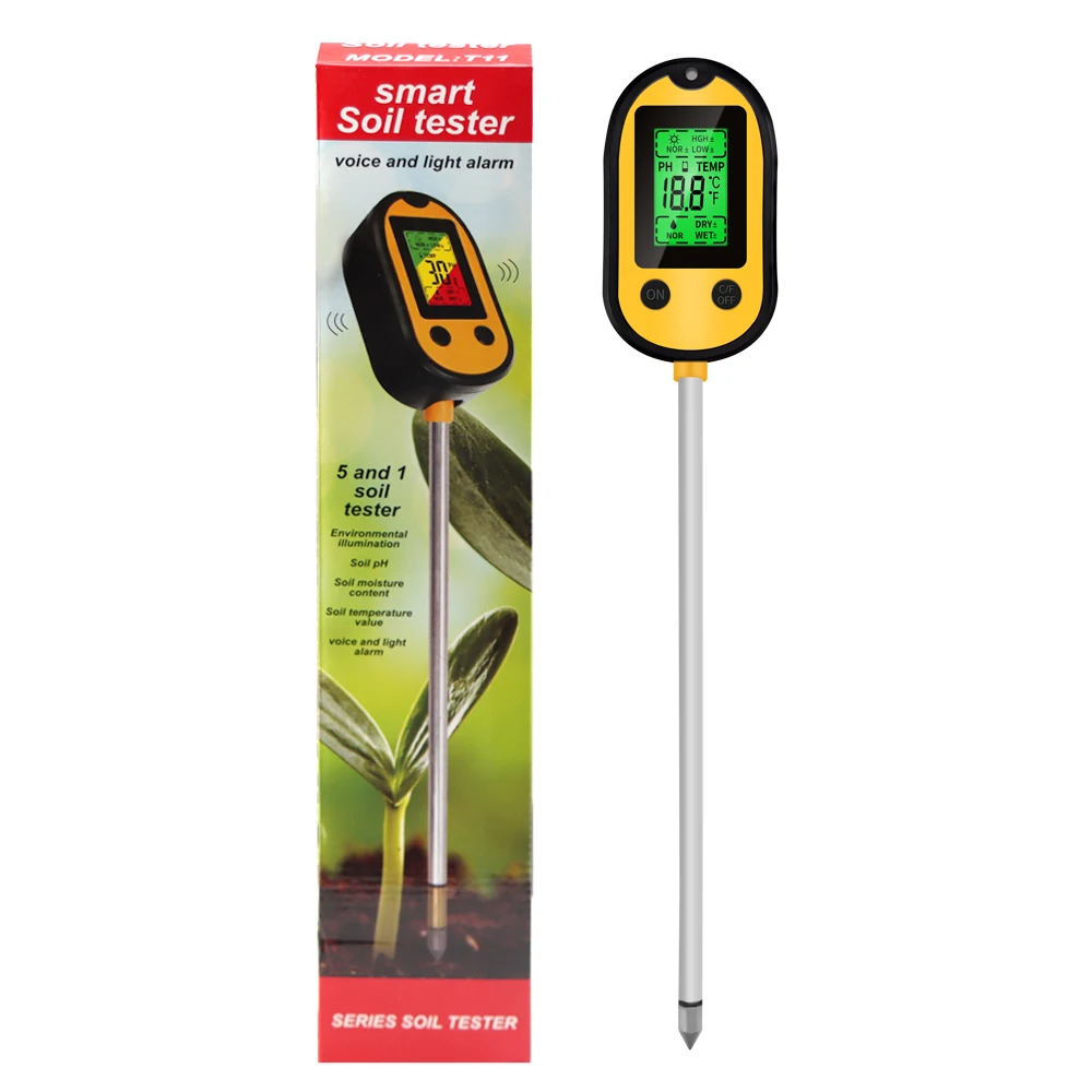 4 in 1/5 in 1 Soil PH Meter Sunlight PH Tester Garden Flowers Temp Acidity Meter Moisture Testing Tool Humidity Analyzer