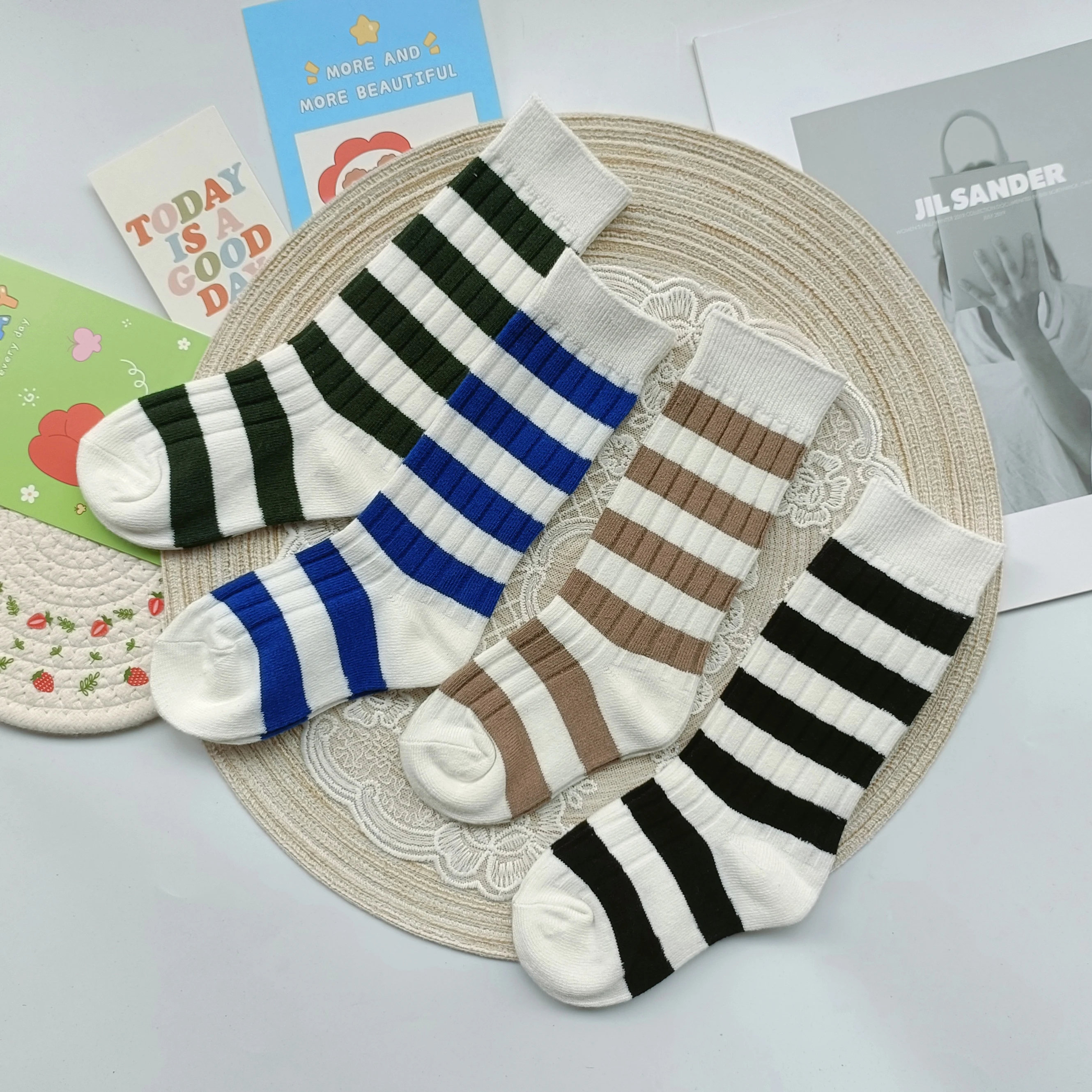 Полосатые детские носки из чистого хлопка