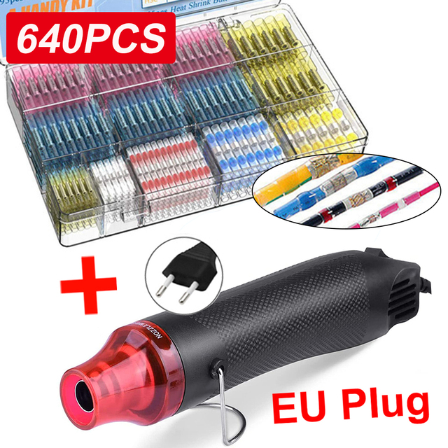 Waterproof Heat Shrink Butt Crimp Terminals Solder Seal Electrical Wire Cable Splice Terminal Kit with Hot Air Gun