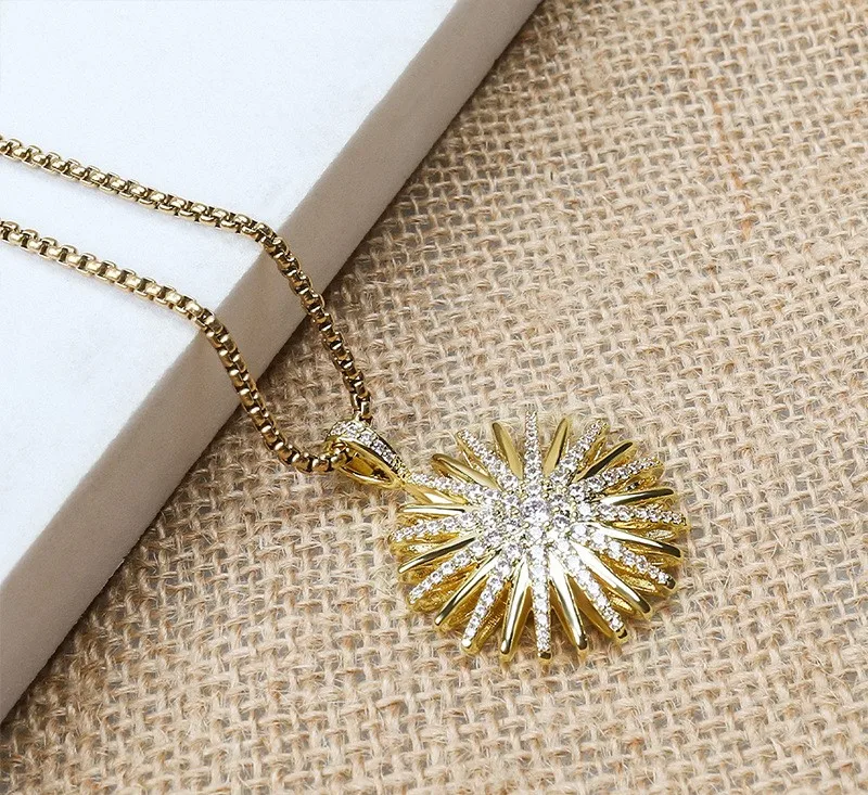 European and American Fashion Flower Full Zircon Star Pendant Stainless Steel Chain