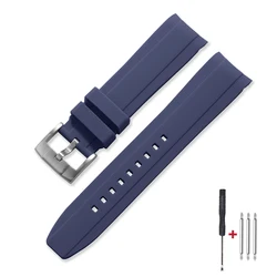 Curved End Silicone Sports Watch Band - Soft, Waterproof Rubber Wristband - 22mm (Navy blue)