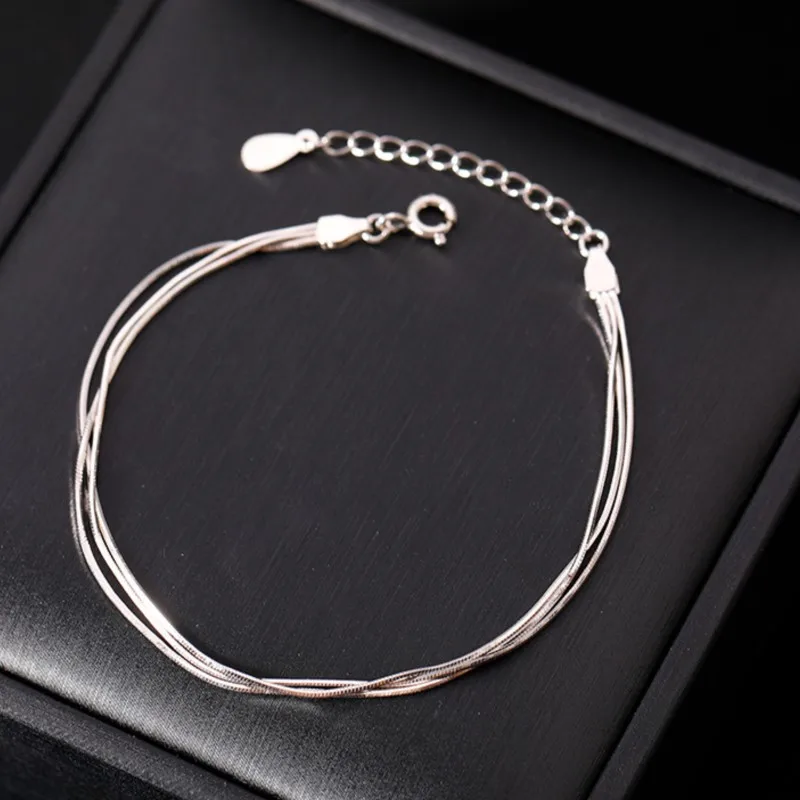 Silver Color Three Layer Snake Bone Chain Bracelet for Women Simple Fashion Girls Bracelets Jewelry Gifts