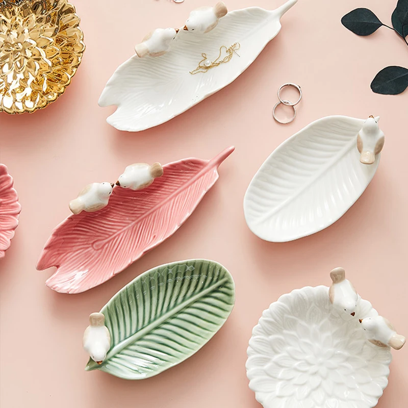 Creative Cute Bird Storage Trays Ceramic Necklace Ring Earrings Jewelry Display Plate Containers Living Room Home Desktop Decor