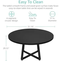 Black Round Dining Table for 6 - Modern Circle 51 Inch Large Room Kitchen Dinning Tables for 4 to 6 Person Seats Small Spaces 2