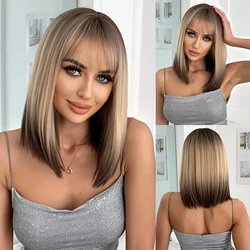 HENRY MARGU Short Straight Bob Synthetic Wigs for Black Women Blonde Brown Ombre Wigs with Bangs Cosplay Hair Heat Resistant