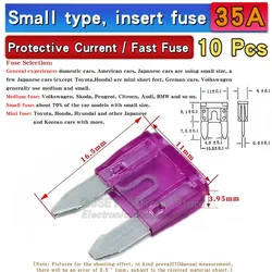 Assorted Miniature Medium - Small Amp Fuses Set - 10 pcs, 5A to 50A Range (Trumpet 35A 10pcs)