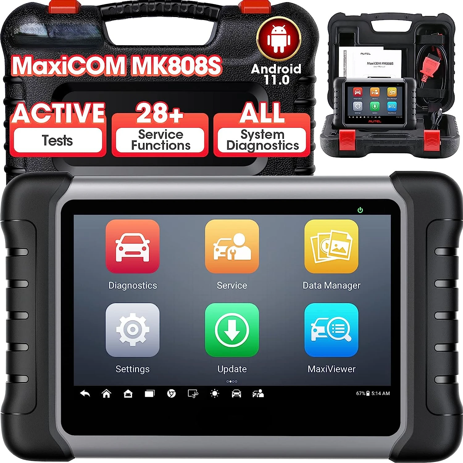 

MK808S Bidirectional Scan Tool, Same as MK808BT Pro/MX808S, 28+ Resets,AutoAuth, All System Diagnostic, Injector Coding, 5X Fast