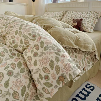 Set biancheria da letto Ins Princess Set copripiumino floreale semplice Federe Lenzuolo piatto Singolo Doppio Queen Size Decorazioni per la casa Set biancheria da letto