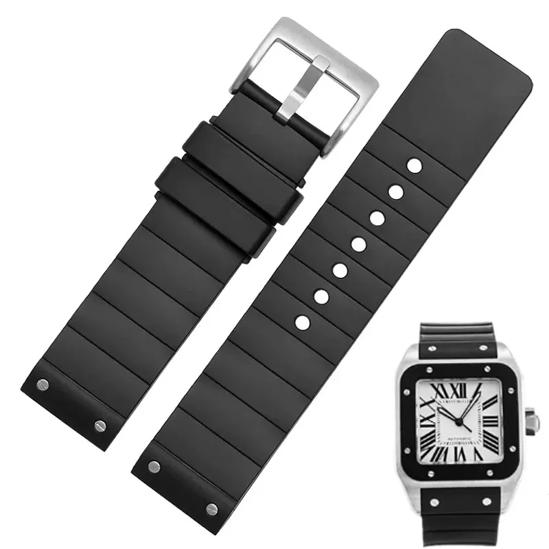Cinturino Per Orologio Per Cartier Santos Sandoz Santos 100 Cinturino In Silicone Cinturino In Gomma Per Uomo E Donna Bracciale Impermeabile Nero 23Mm