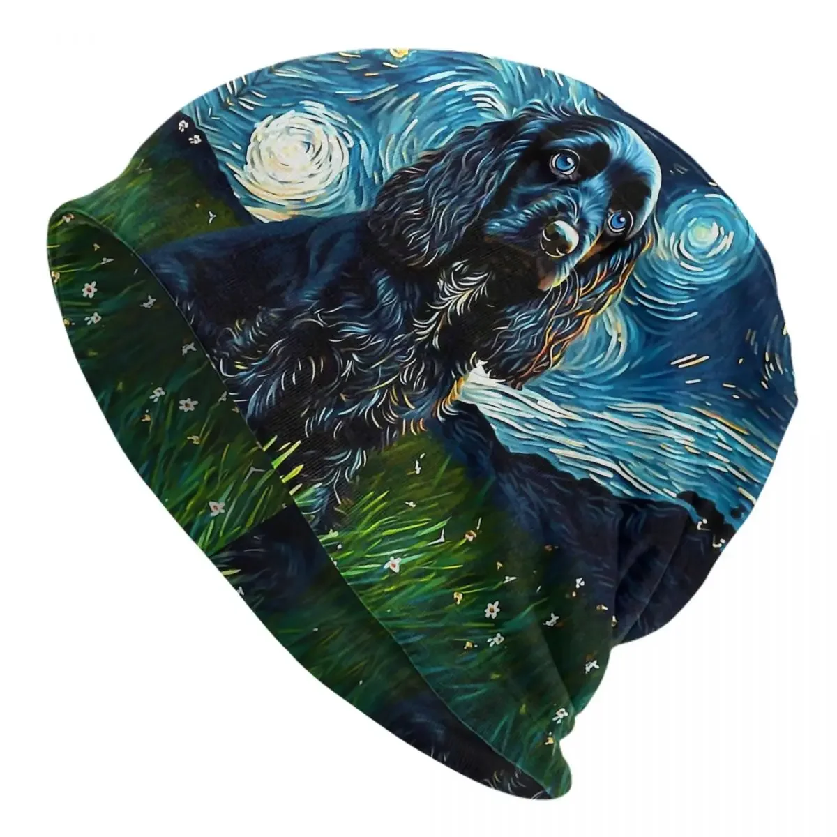 

Cocker Spaniel Starry Night Warm Knitted Cap Hip Hop Bonnet Hat Autumn Winter Outdoor Beanies Hats for Unisex Adult