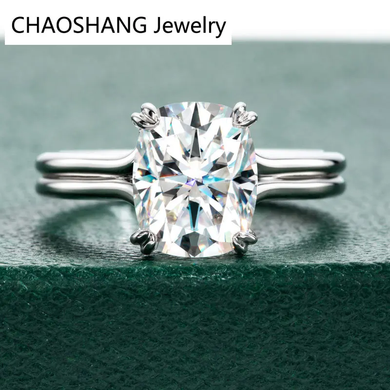 4.0ct Cushion Cut Moissanite Engagement Rings For Women VVS1 D Color Solid 925 Sterling Silver Anniversary Fine Jewelry