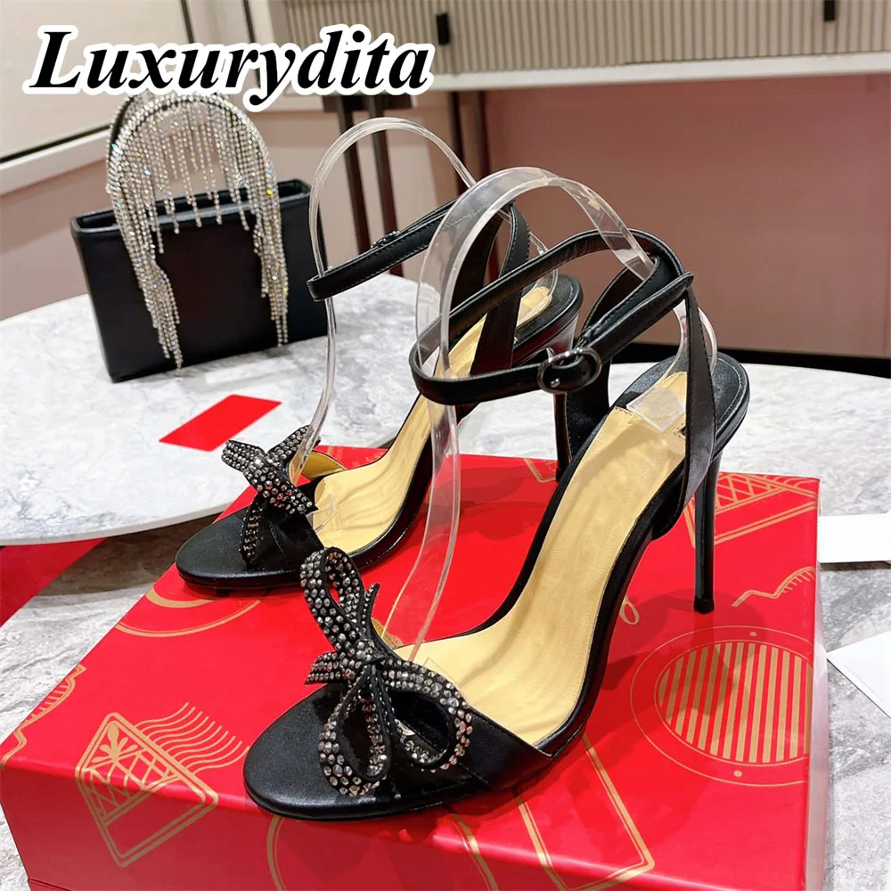 

LUXURYDITA Women Sandal Luxury 10CM High Heels Designer Customize Red Heel Loubi Queen Socialite Dinner shoes H535