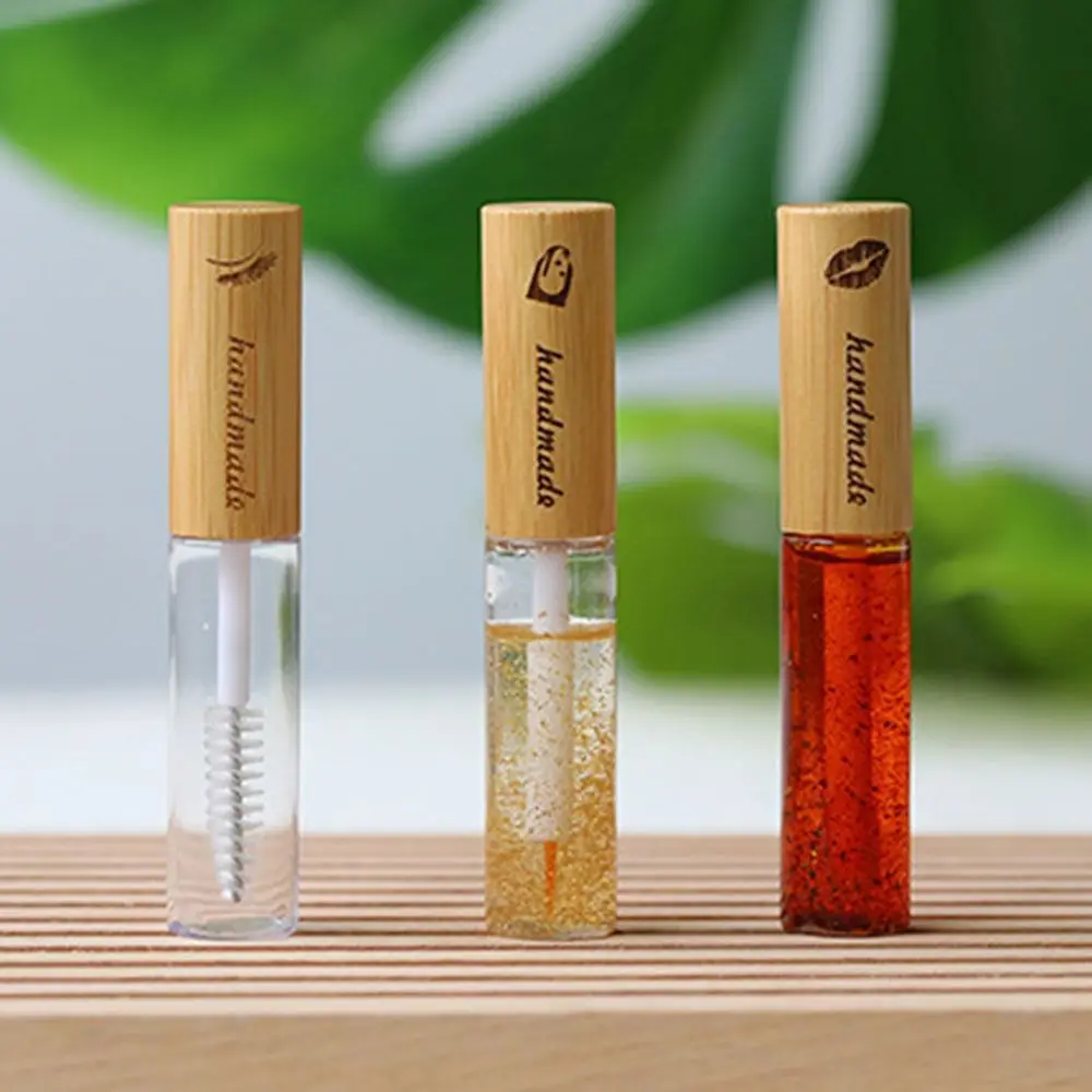 With Brush Mascara Container Bamboo Lid Vials Bottle Lip Gloss Tube Eyeliner Packing Compact Empty Refillable Mascara Pot Women