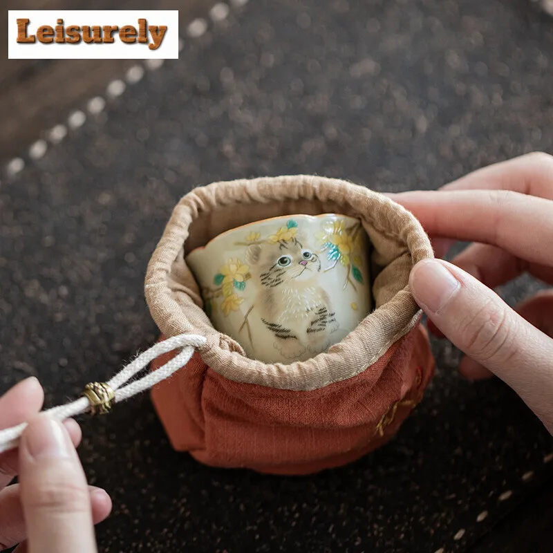 Homecoming Thickened Linen Storage Tea Cozies Luxury Tea Cozy for Teapot Portable Bag Travel Set Bag Ceremony Supplies