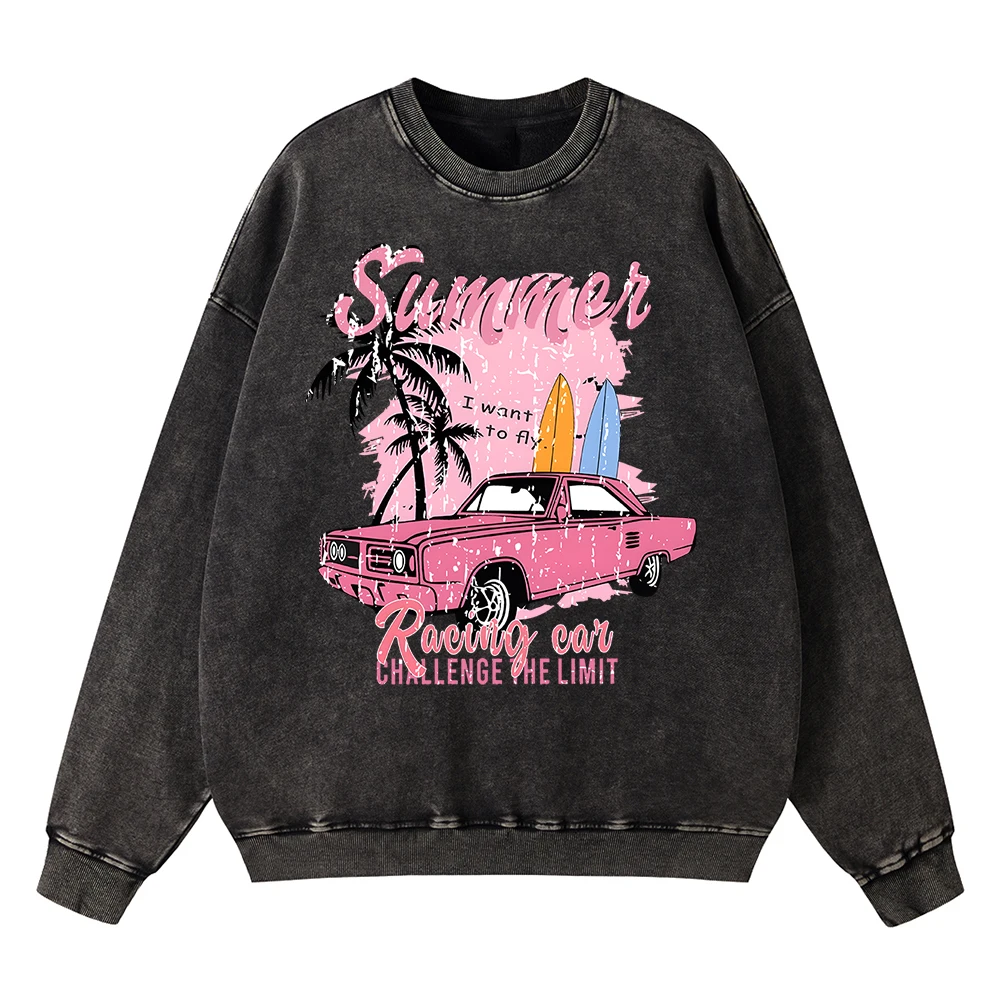 thumbnail image 1 of Sudadera con capucha vintage desgastada para hombre, estilo hip hop, informal, de algodón, de gran tamaño, con diseño de coche de carreras, Challenge The Limit, 1 of 4