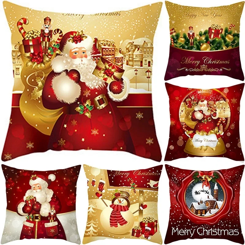 

Santa Claus Cushion Case 2023 Xmas Snowman Pillowcase Merry Christmas Pillow Cover 45x45 for Sofa Bed Living Room Office B0221G