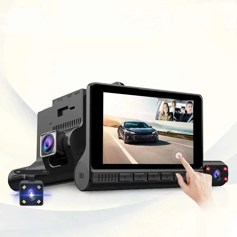 

Автомобильный видеорегистратор, 3 камеры, объектив 4,0 дюйма, сенсорный HD видеорегистратор, 3-сторонний автомобильный двойной объектив с камерой заднего вида, видеорегистратор, автомобильный видеорегистратор