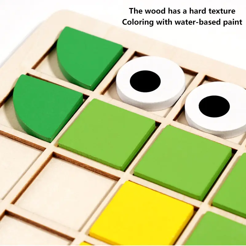 Wooden Mosaic Puzzles Geometric Shapes Building Blocks Pattern With Design Cards Kindergarten Classic Educational Shape Puzzle_voghion.com