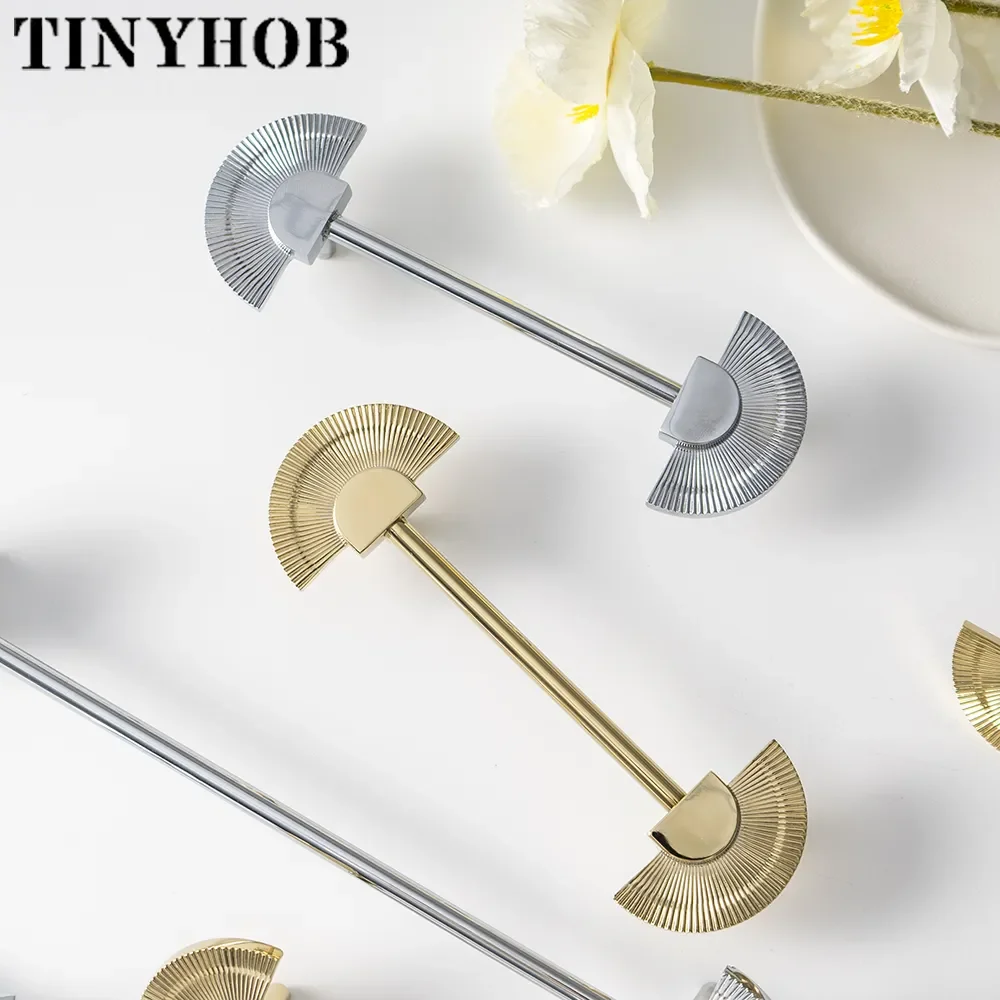 Cromo Vintage fã em Forma de Alça Cabos do Armário Dresser Drawer Knobs Roupeiro Puxa Ouro Hardware Móveis