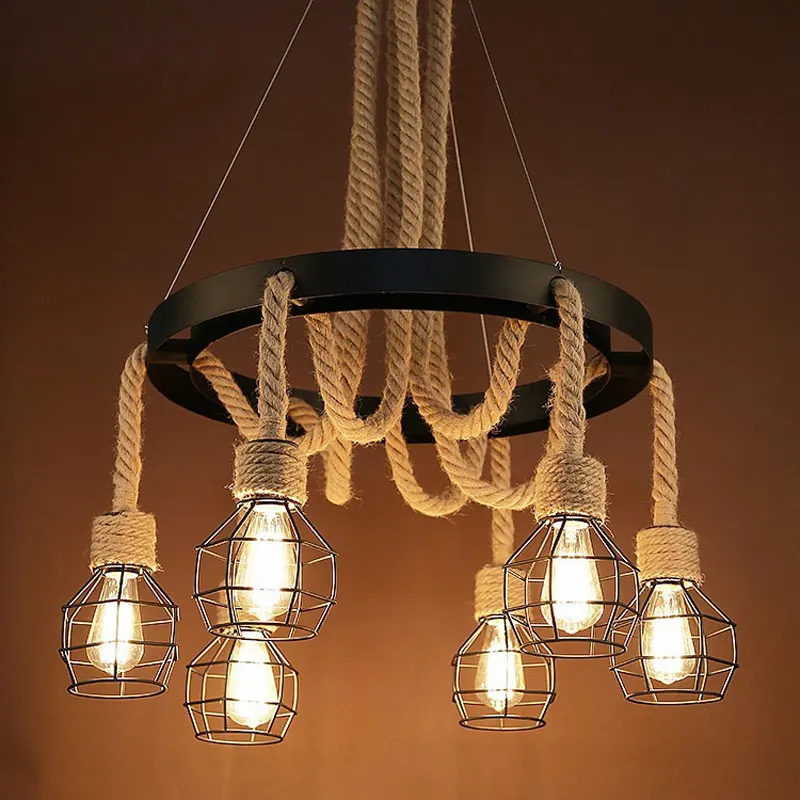 

Industrial Style Clothing Store Restaurant Hemp Rope Pending Lamp Hot Pot Shop Coffee Shop Retro Nostalgic Bar Chandelier