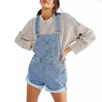 Womens Demin Overalls Shorts Vintage Loose Jumpsuits Jeans Wide Leg Korean Style Ladies High Waist Straight Baggy Bib Overalls