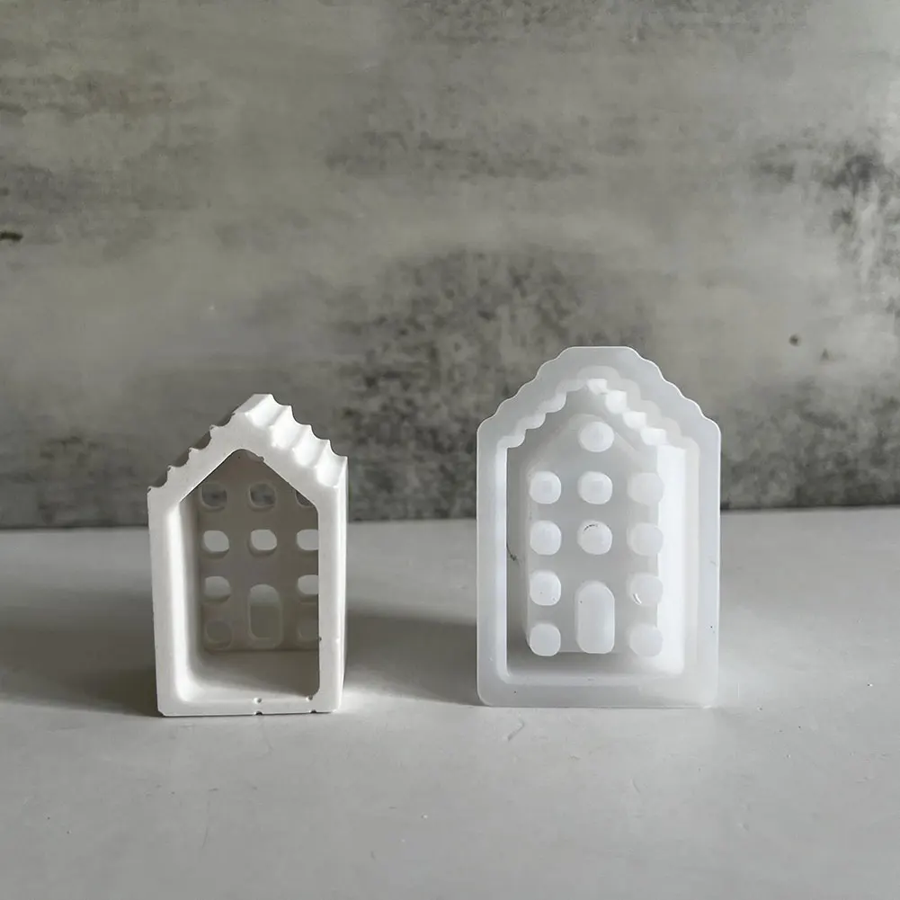 4pcs House Candle Holder Silicone Mold Aroma Soap Mold Tealight Holder Mold Houses Candlestick Ornament Plaster Molds Home Decor