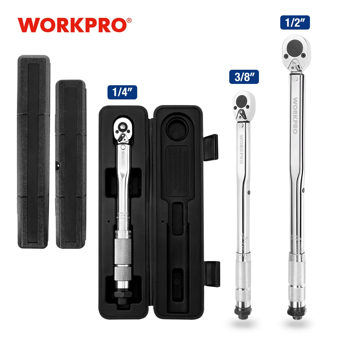 Workpro 1/4 ''3/8'' 1/2 ''スクエアドライブトルクレンチ5-100 ft-lb 24-ooth双方向精密ラチェット ...