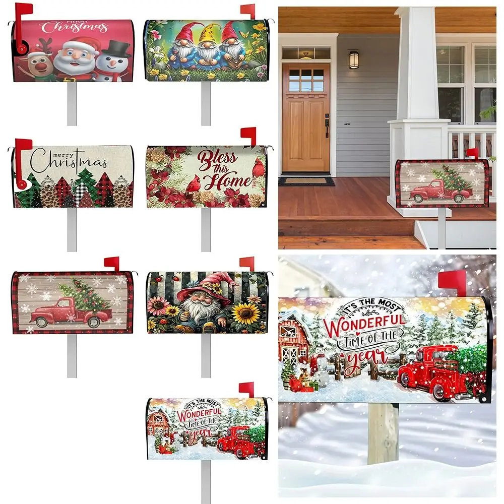 Christmas Snowman Christmas Mailbox Covers Magnetic Waterproof Letter Post Box Wraps Decor Snowy Snowflakes Winter Gnomes