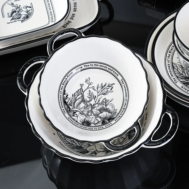 European Ceramic Plate Set Retro Flower Painting Decor Fruit Salad Plates Creative Wedding Center Dinner Set Plates and Dishes