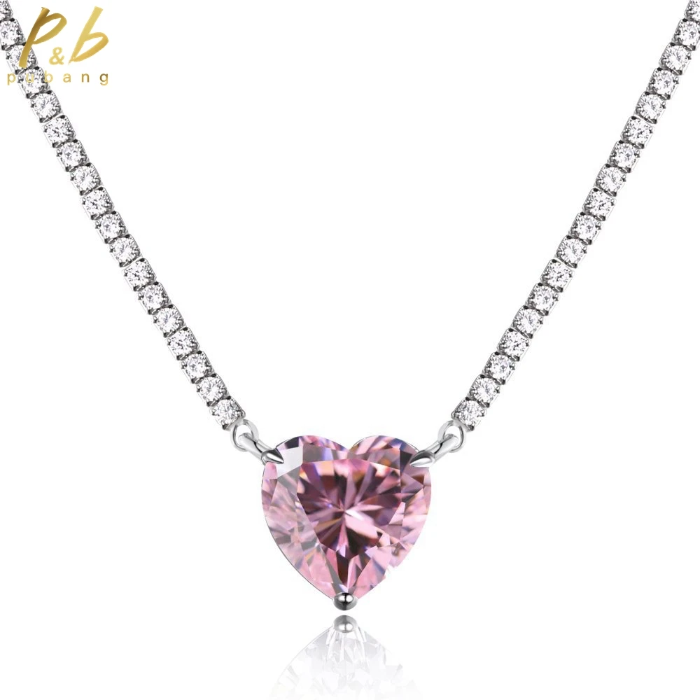 

PuBang Fine Jewelry 100% 925 Sterling Silver Full Gem Created Moissanite Heart Pendant Necklace for Women Wedding Gift Wholesale