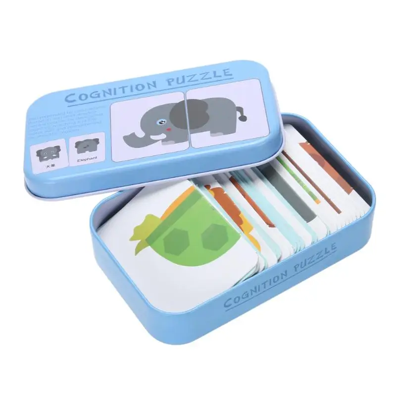 Kids Iron Box Cognition Puzzle Toys Matching Game Card Vehicl/Fruit/Animal Cards 