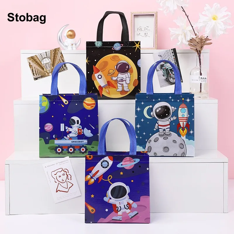 

StoBag 12pcs Non-woven Tote Bags Cartoon Kids Child Candy Gift Package Fabric Storage Reusable Pouches Birthday Party Favors