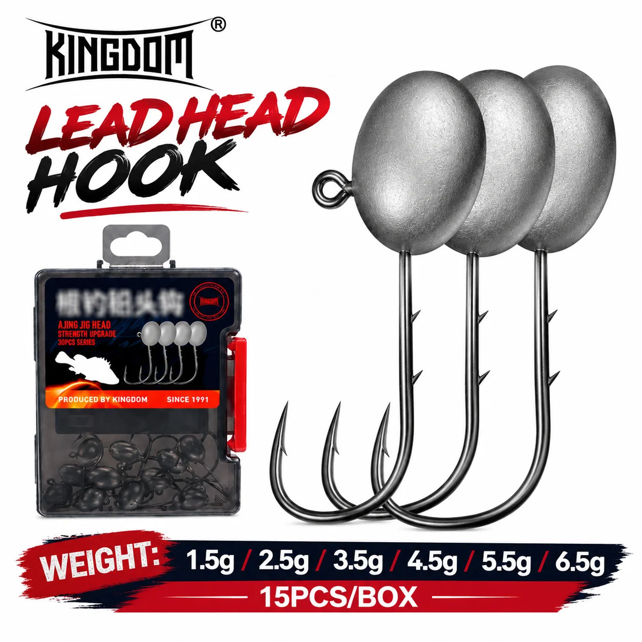 Kingdom 15 Stück Bleikopfhaken Angelhaken 1,5 g 2,5 g 3,5 g 4,5 g 6,5 g Edelstahl Anti-Drop-Barb-Haken Weiche Wurm-Angelhaken